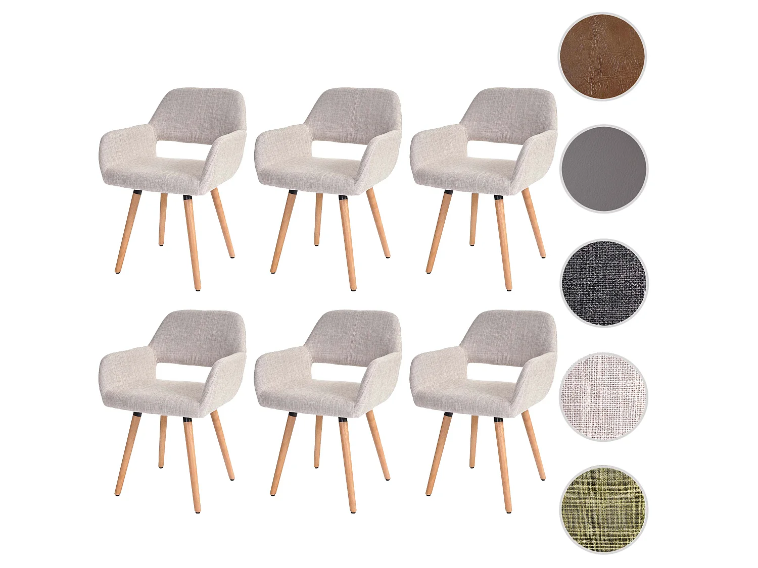 Krzesło do jadalni MCW-A50 II (zestaw 6 sztuk),  tekstylny, kremowy/szary, jasne nogi