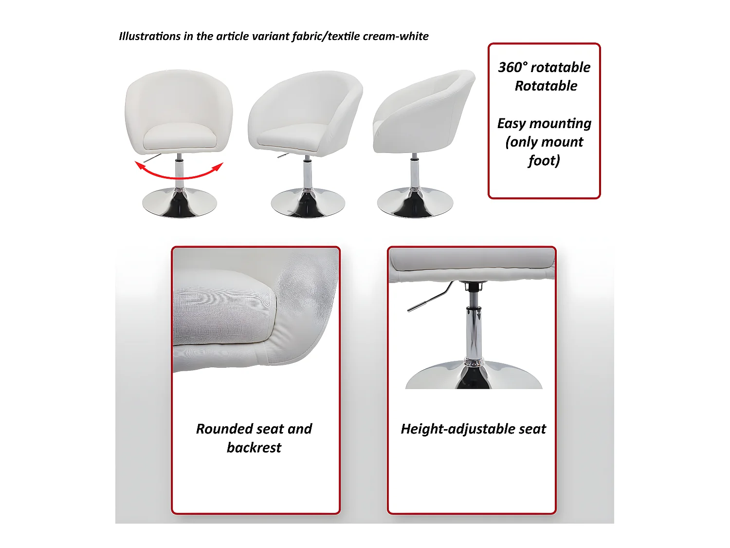 Silla de comedor MCW-F19 (juego de 6),  piel sintética taupe