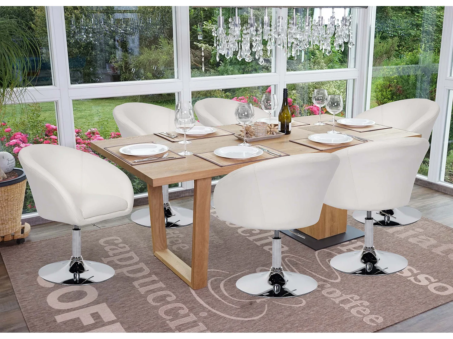 Eetkamerstoel MCW-F19 (set van 6),  kunstleer wit