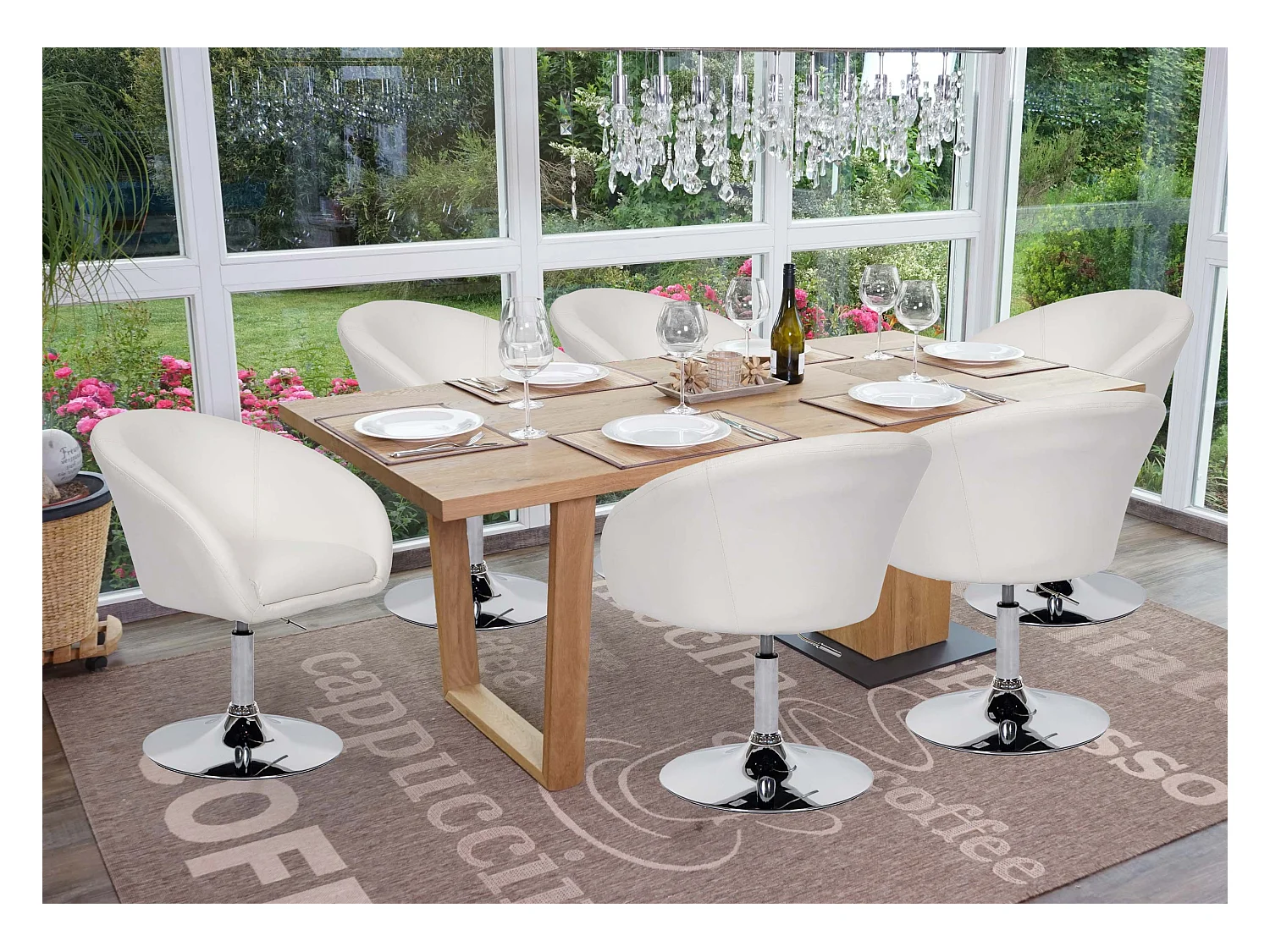 Chaise de salle à manger MCW-F19 (lot de 6),  similicuir blanc