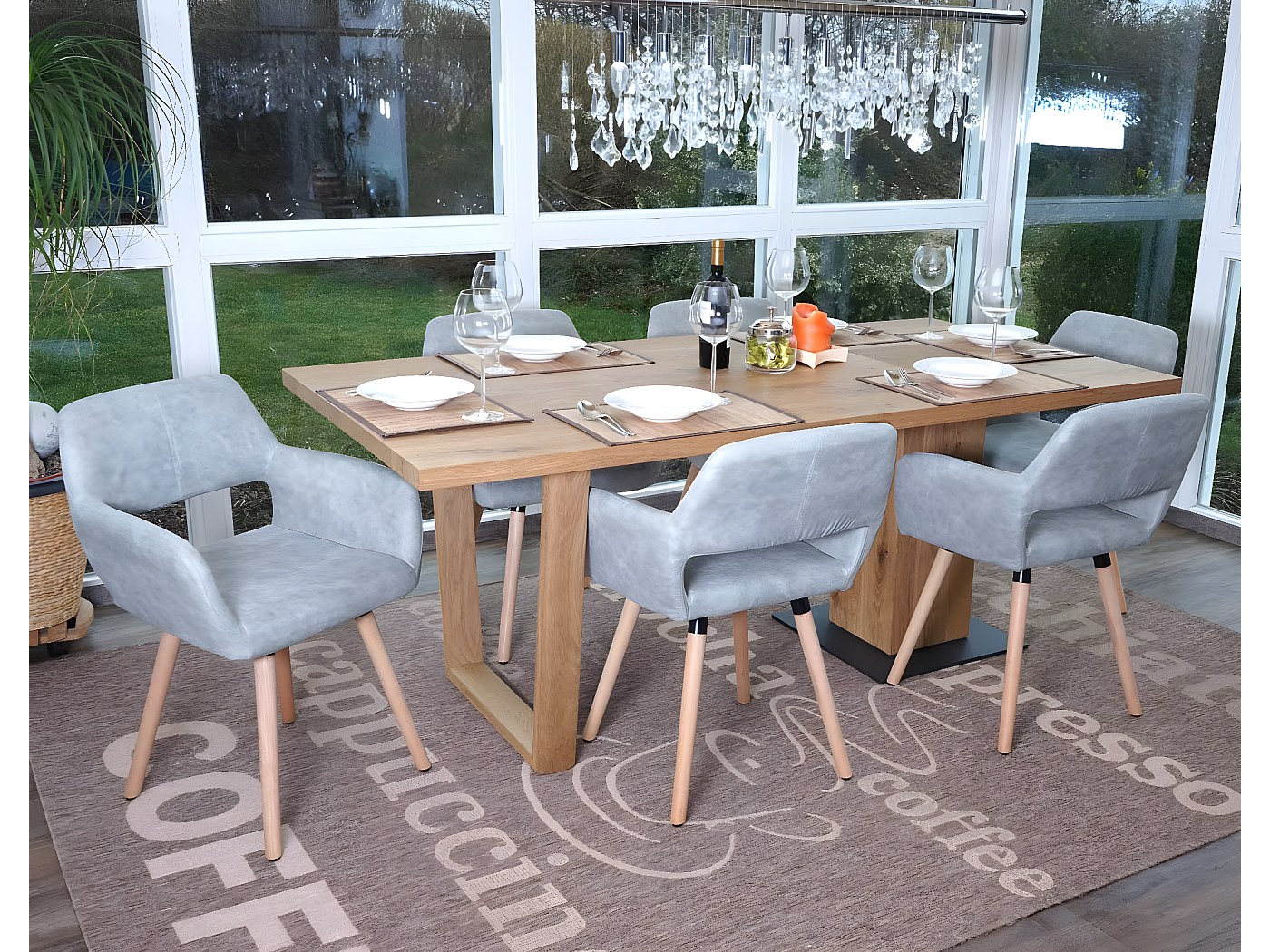 Set 6x sedie sala da pranzo MCW-A50 II design retro legno tessuto grigio  chiaro