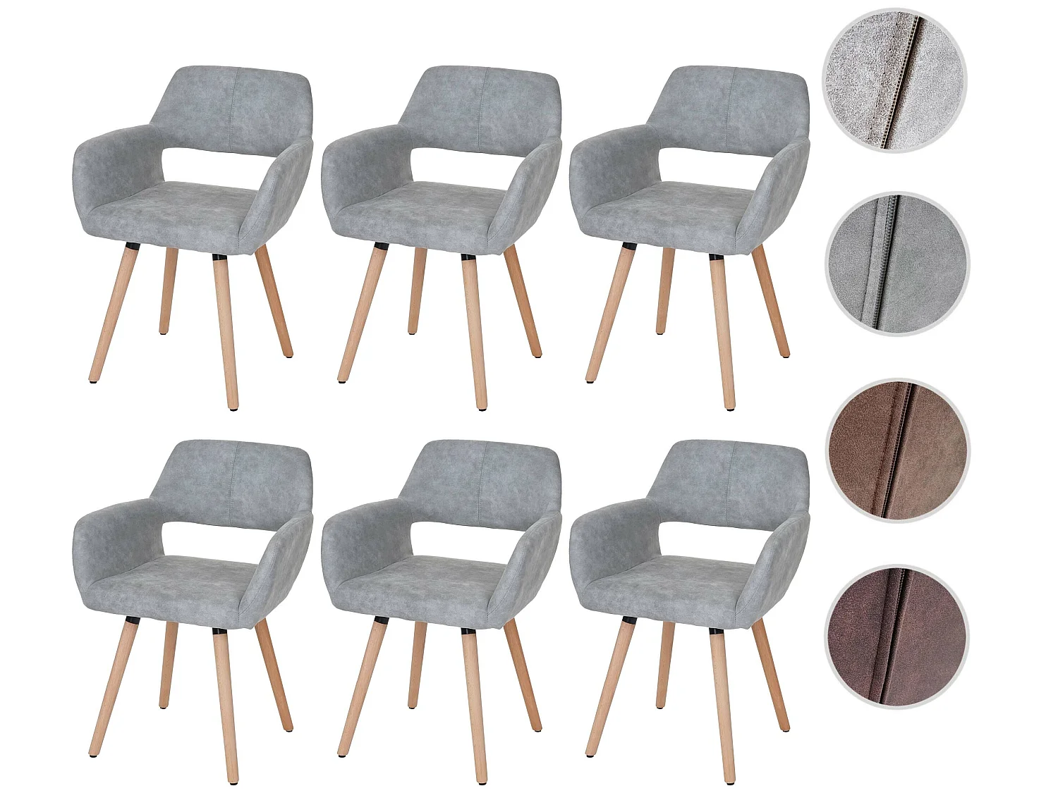 Chaise de salle à manger MCW-A50 II (lot de 6),  tissu, gris béton