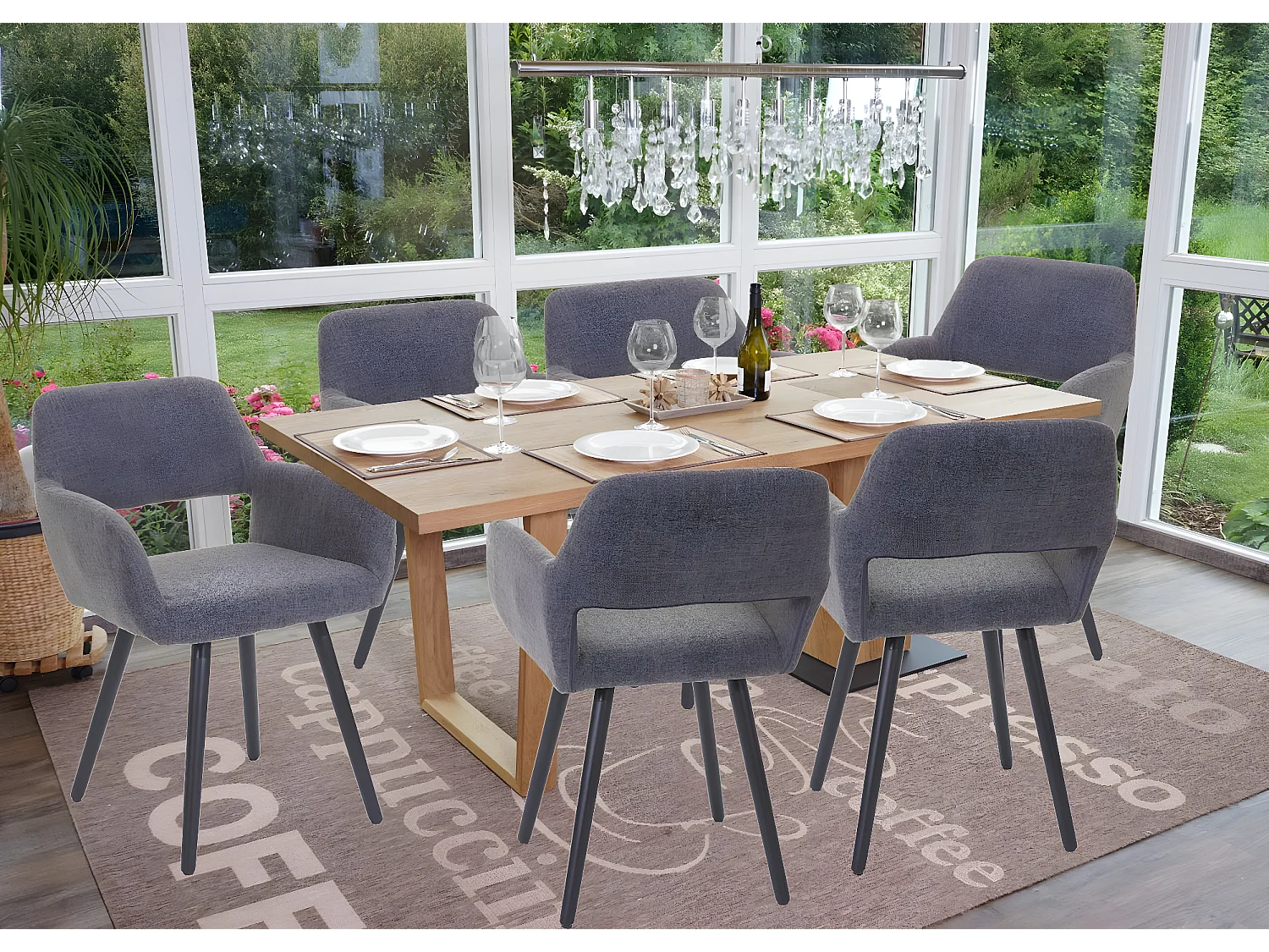 Set 6x sedie sala da pranzo soggiorno cucina MCW-A50 II design retro legno tessuto grigio gambe scure