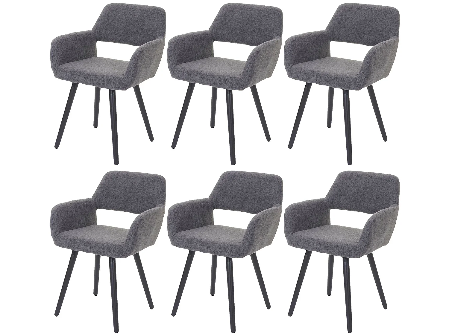 Set 6x sedie sala da pranzo soggiorno cucina MCW-A50 II design retro legno tessuto grigio gambe scure