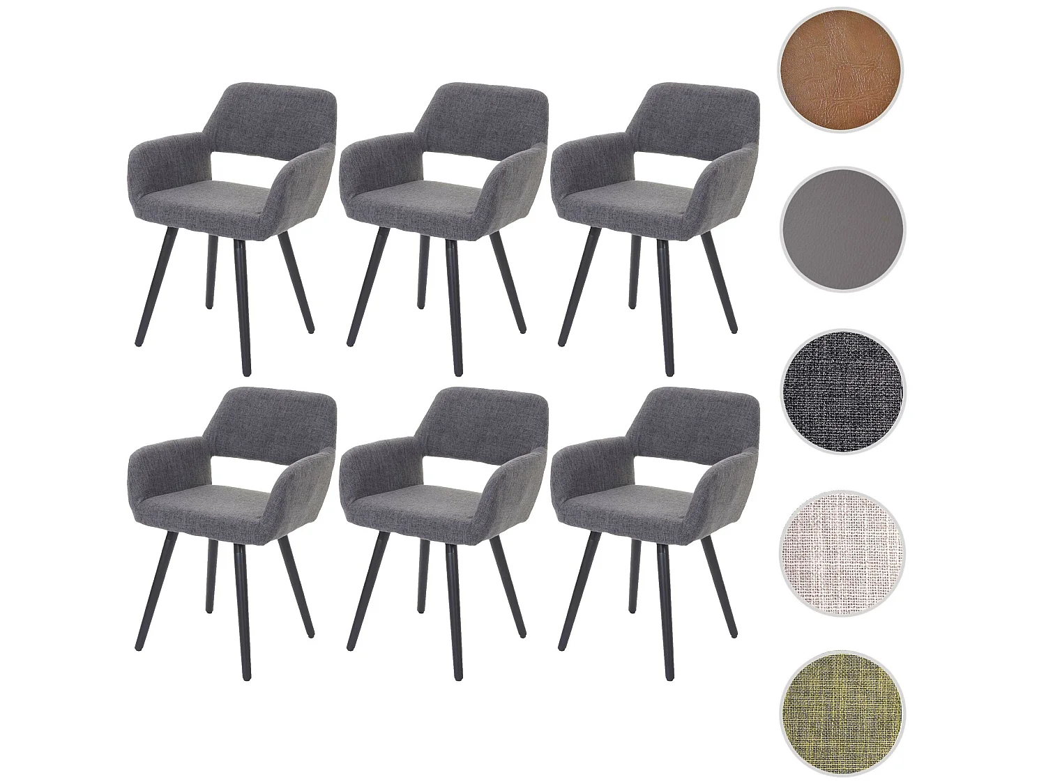 Set 6x sedie sala da pranzo soggiorno cucina MCW-A50 II design retro legno tessuto grigio gambe scure