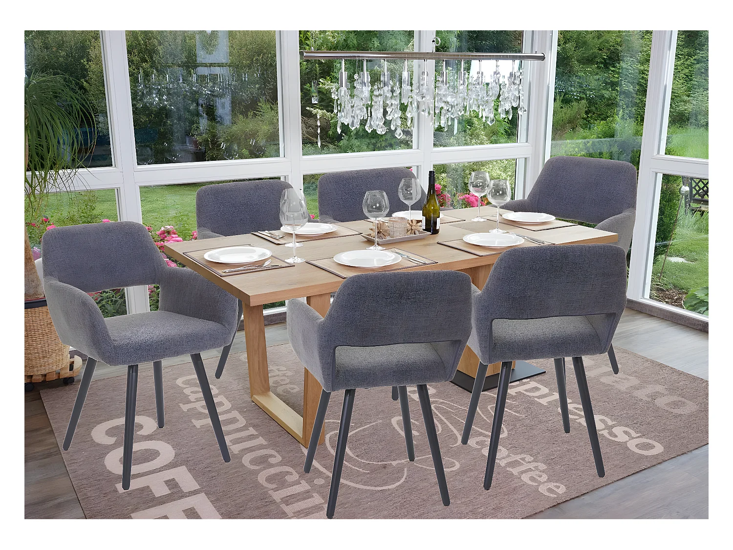 Chaise de salle à manger MCW-A50 II (lot de 6),  textile, gris, pieds foncés