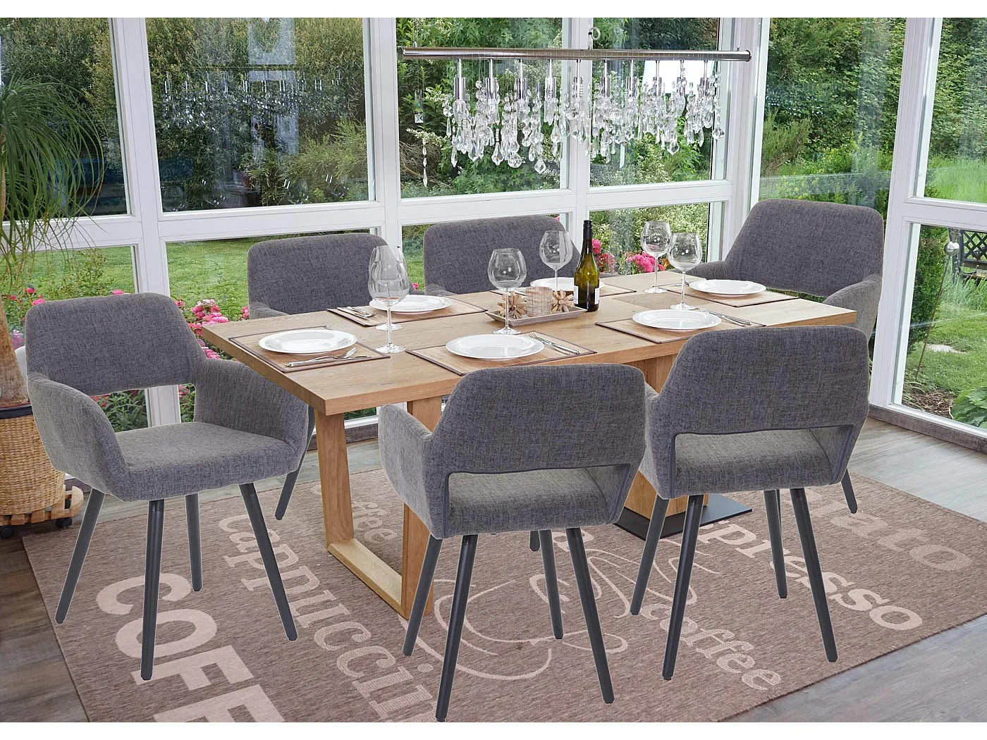 Krzesło do jadalni MCW-A50 II (zestaw 6 sztuk),  tkanina, szary, ciemne nogi