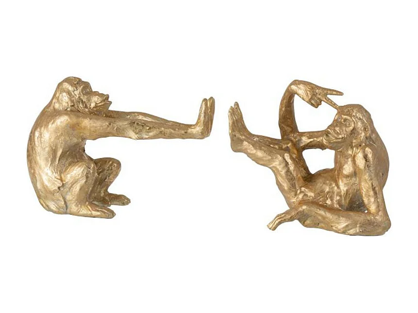 Lot de 2 Serre-Livres "Singe Duo" 41cm Or