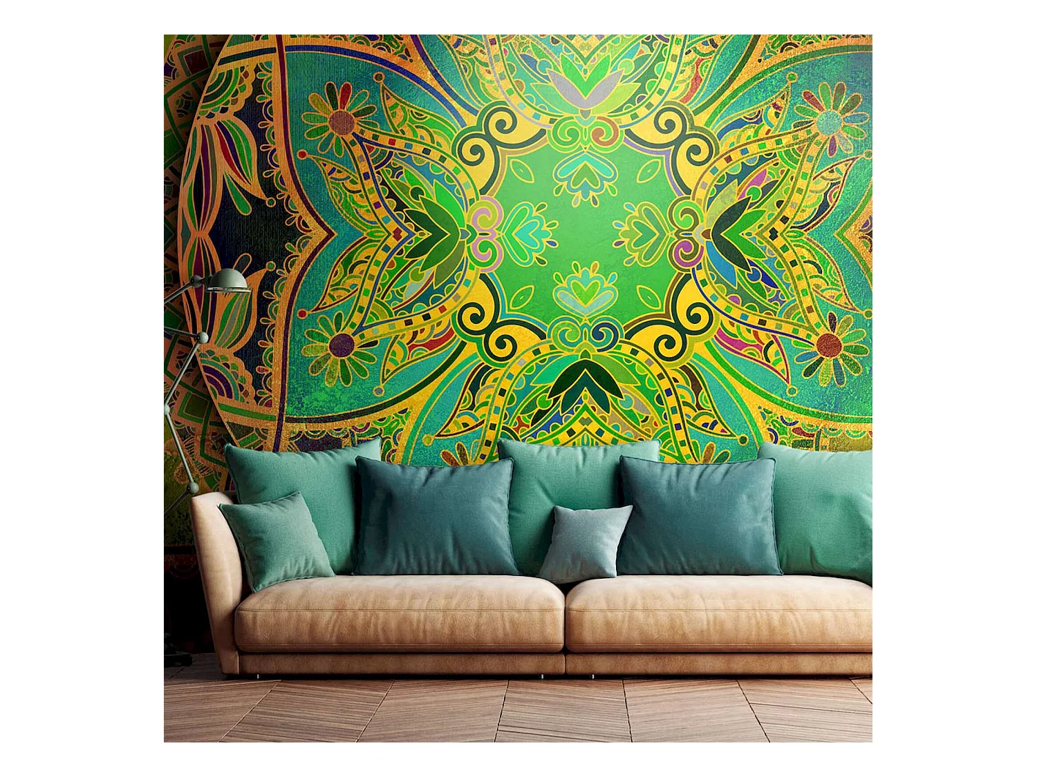 Papier peint adhésif Mandala, émeraude fantaisie - 245 x 175 cm