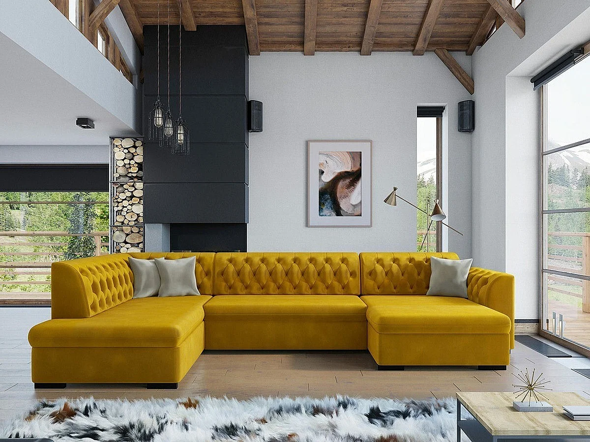 Sofá de canto Comfivo 269, Amarelo, Funcionalidade de dormir