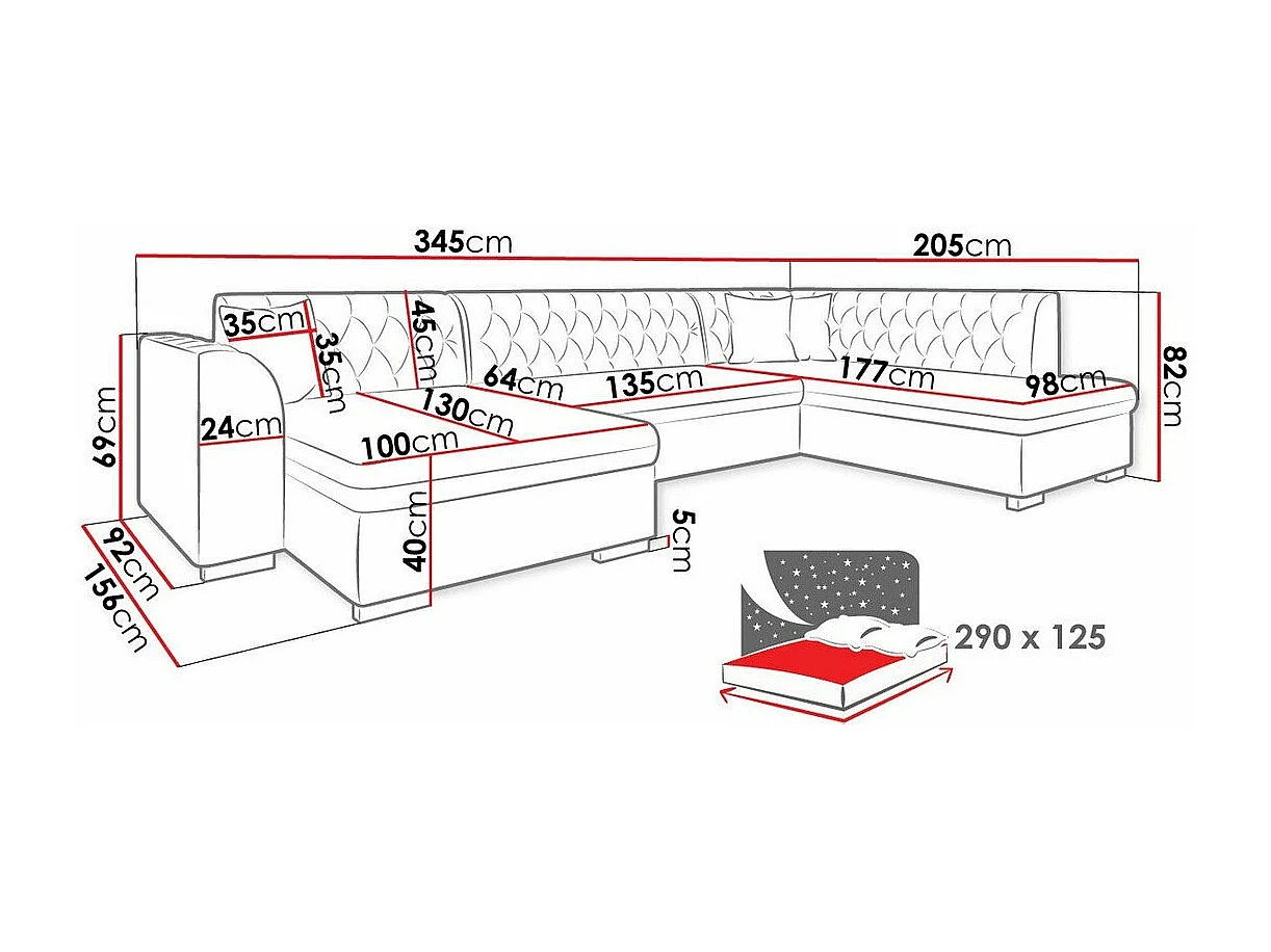 Sofá de canto Comfivo 269, Amarelo, Funcionalidade de dormir
