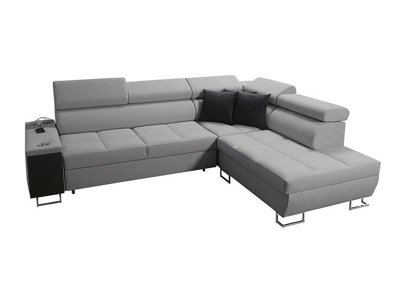 Canapé d'angle Pearland 115, Gris, Fonction de couchage, Boîte de literie, 283x221x84cm