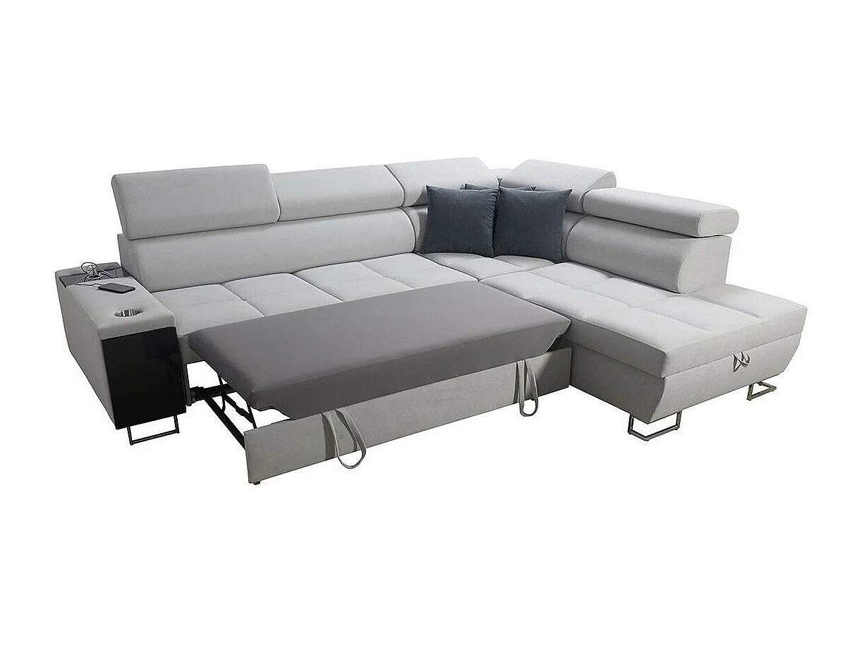 Canapé d'angle Pearland 115, Gris, Fonction de couchage, Boîte de literie, 283x221x84cm