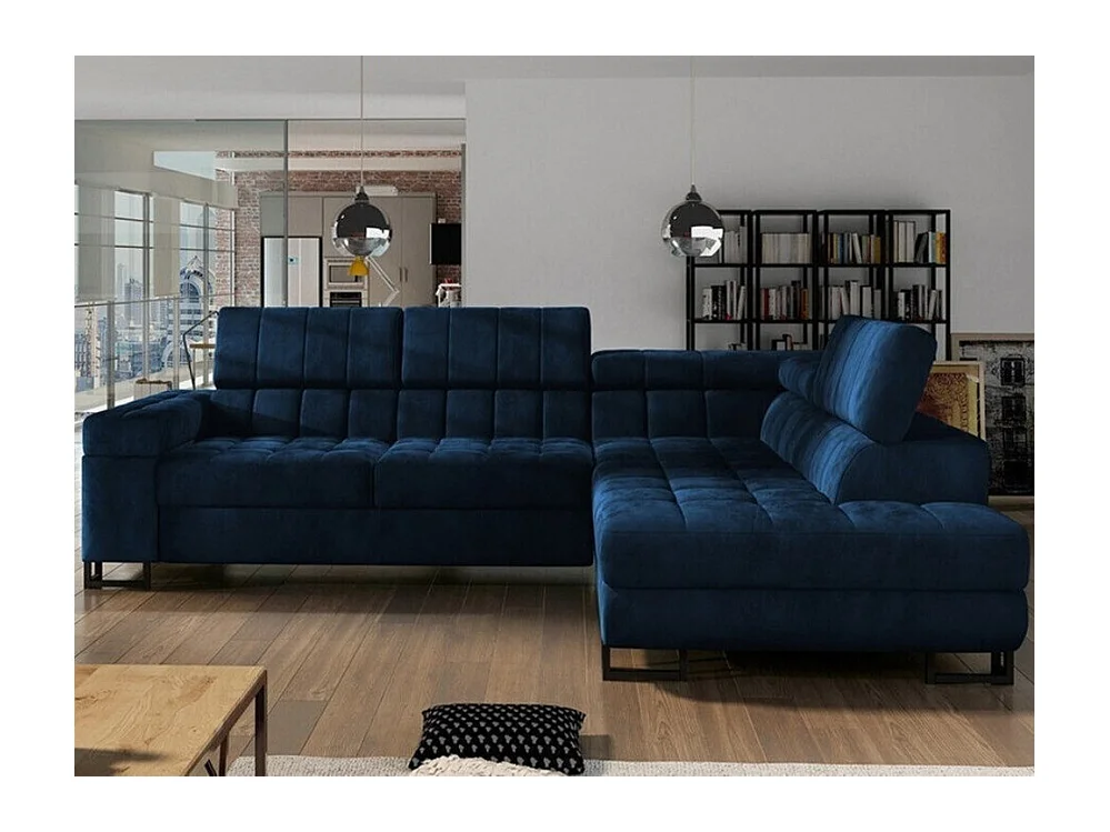 Canapé d'angle Comfivo 232, Bleu, Fonction de couchage, Boîte de literie, 271x203x71cm
