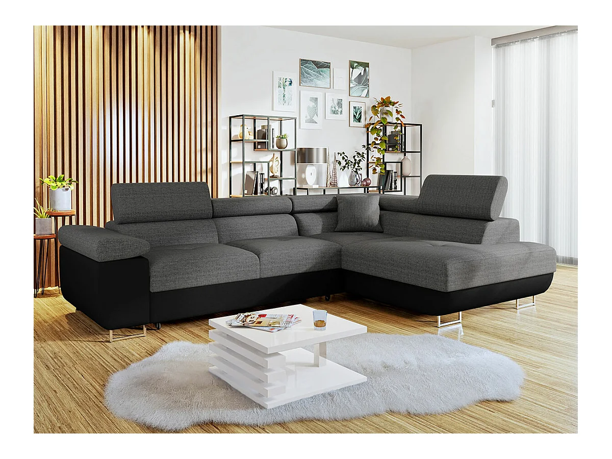 Canapé d'angle Comfivo Eliferu 100, Gris, Fonction de couchage, Boîte de literie, 274cm