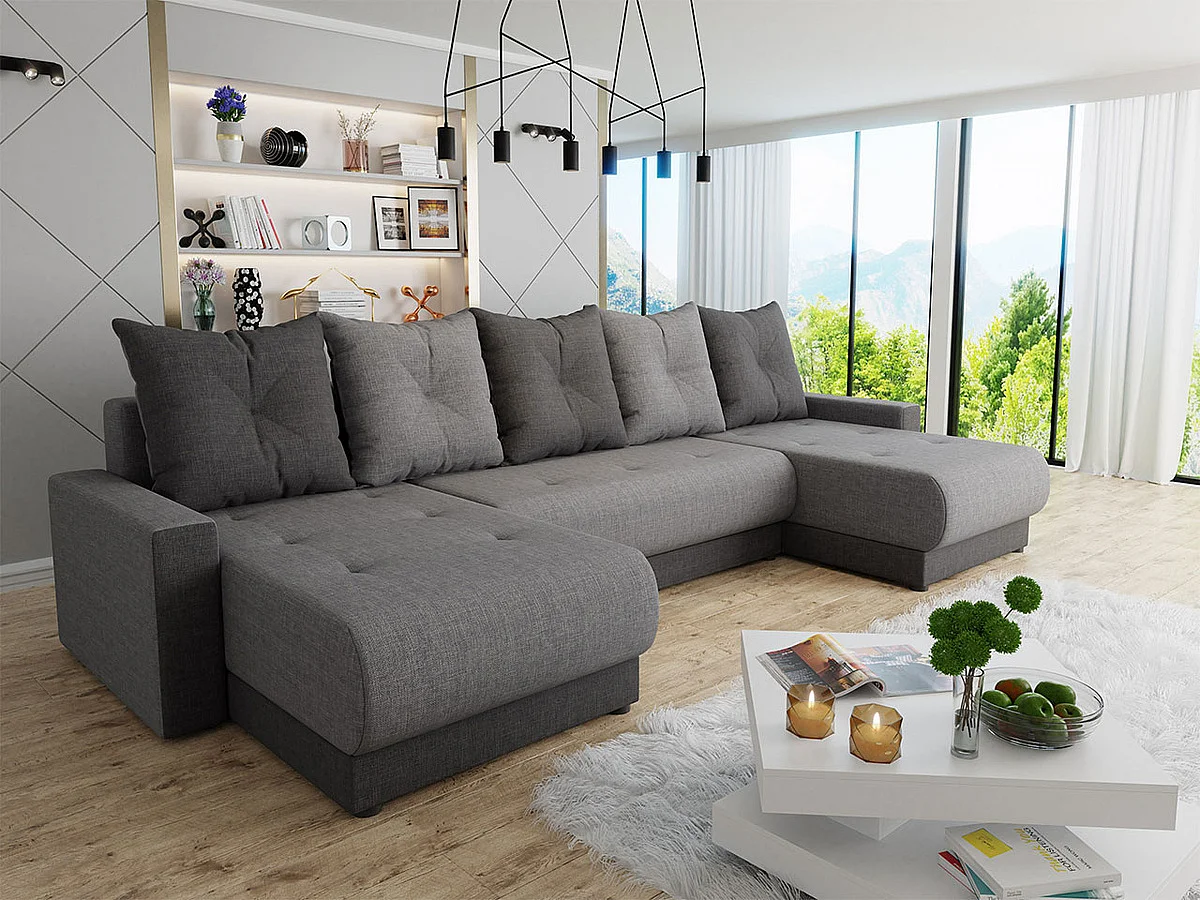 Canapé d'angle Memphis 106, Gris, Fonction de couchage, Boîte de literie, 290x135x82cm