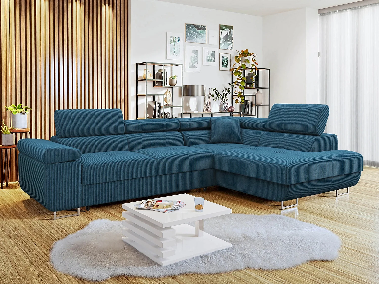 Canapé d'angle Comfivo Vinetum, Bleu, Disponible, 274x203x70cm