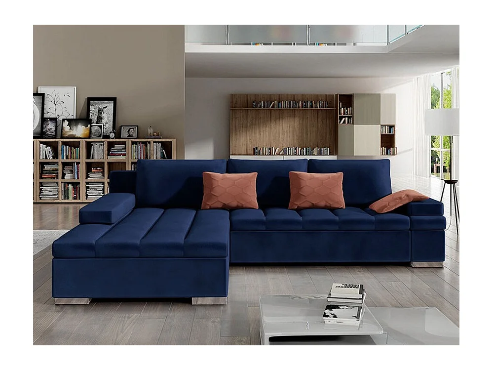 Canapé d'angle Comfivo 113, Bleu, Fonction de couchage, Boîte de literie, 310x175x83cm