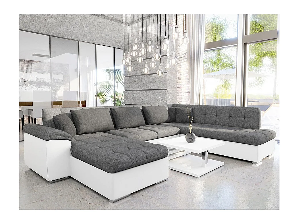 Canapé d'angle Comfivo 141, Gris, Fonction de couchage, Boîte de literie, 348x205x76cm