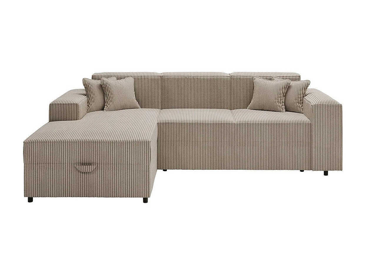 Canapé d'angle Clovis 116, Brun clair, Fonction de couchage, Boîte de literie, 253x166cm