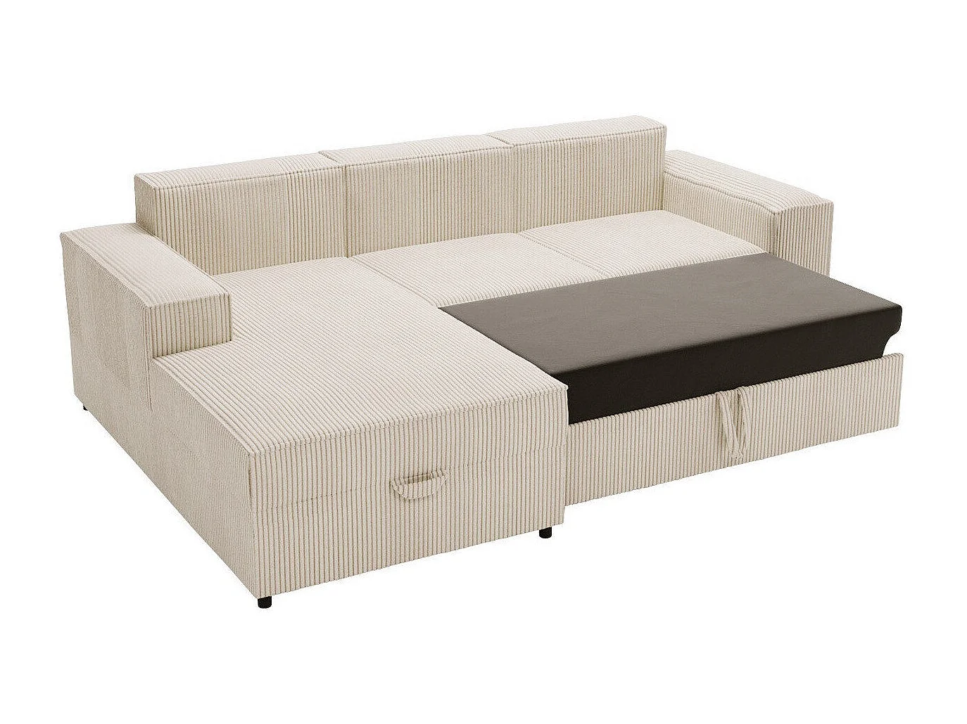 Canapé d'angle Clovis 116, Brun clair, Fonction de couchage, Boîte de literie, 253x166cm