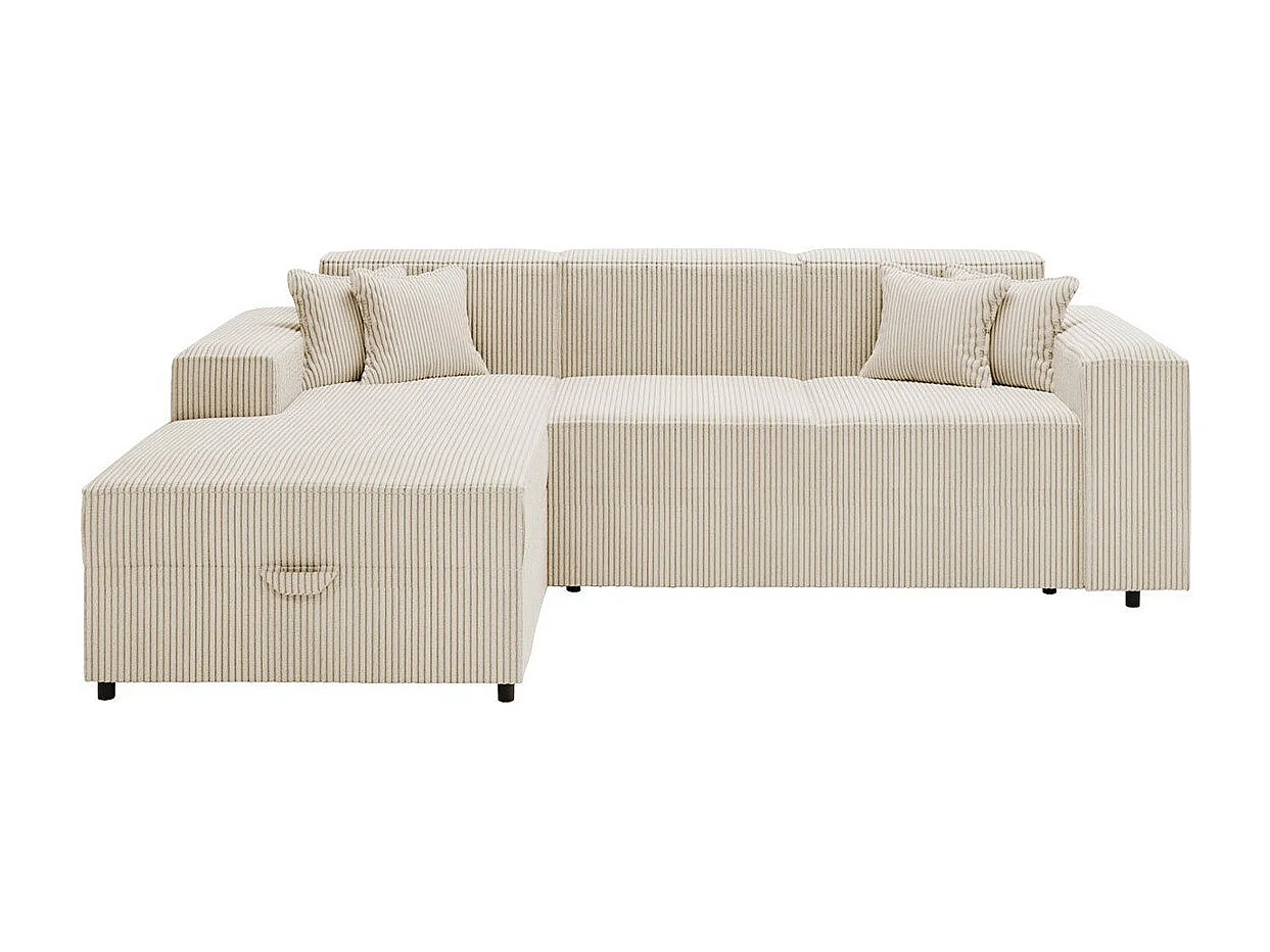 Canapé d'angle Clovis 116, Brun clair, Fonction de couchage, Boîte de literie, 253x166cm