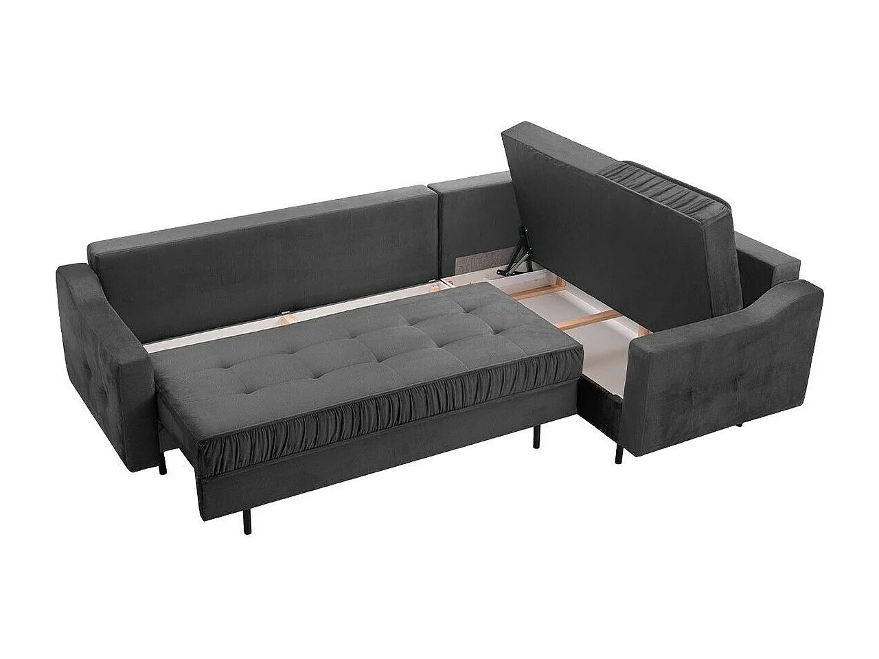 Canapé d'angle Kingsport 115, Vert, Fonction de couchage, Boîte de literie, 289x185x105cm