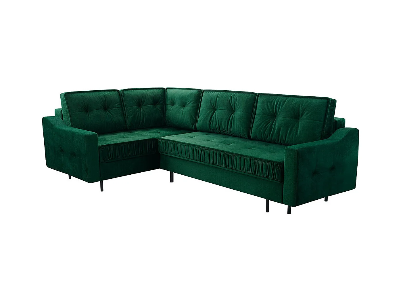 Canapé d'angle Kingsport 115, Vert, Fonction de couchage, Boîte de literie, 289x185x105cm