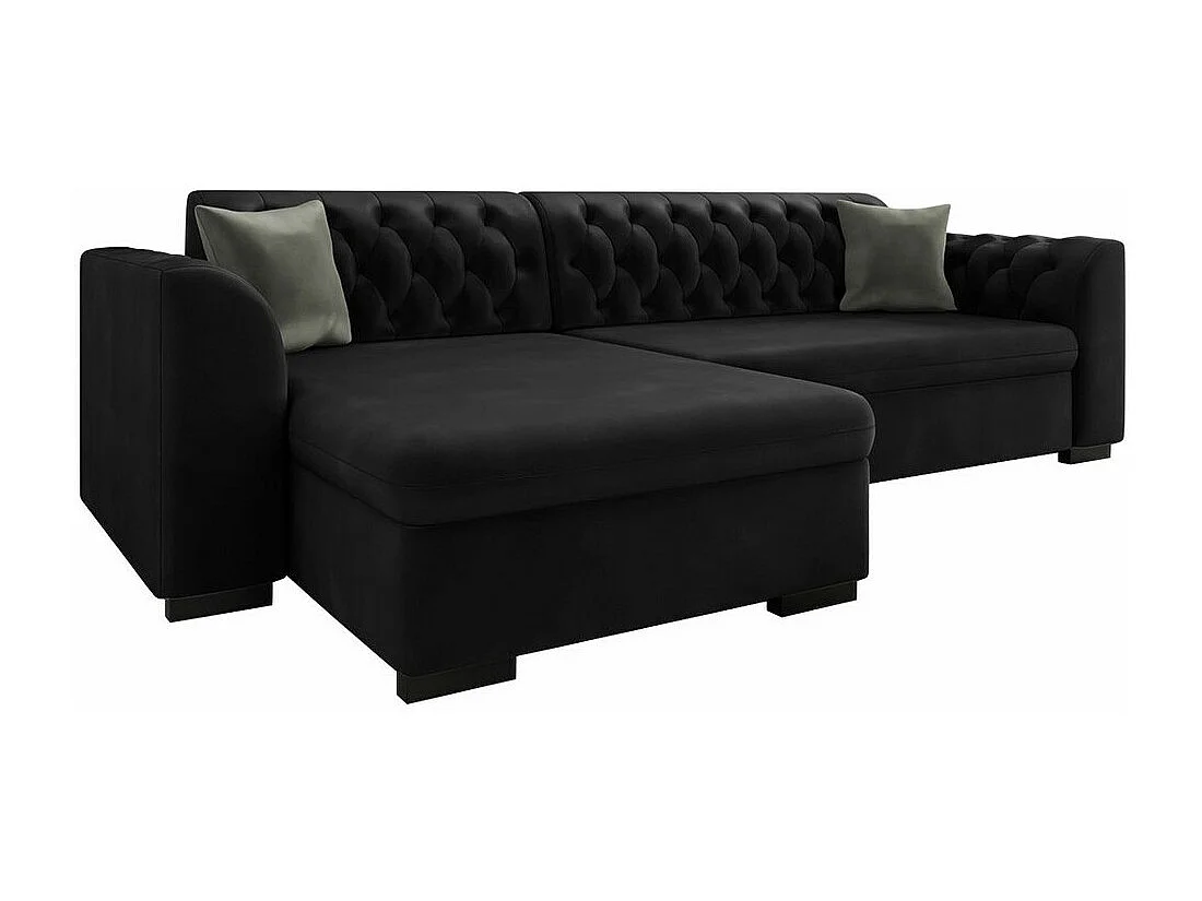 Chesterfield divano angolare Comfivo 252, Nero, Funzione di sonno, Scatola da letto, 82cm