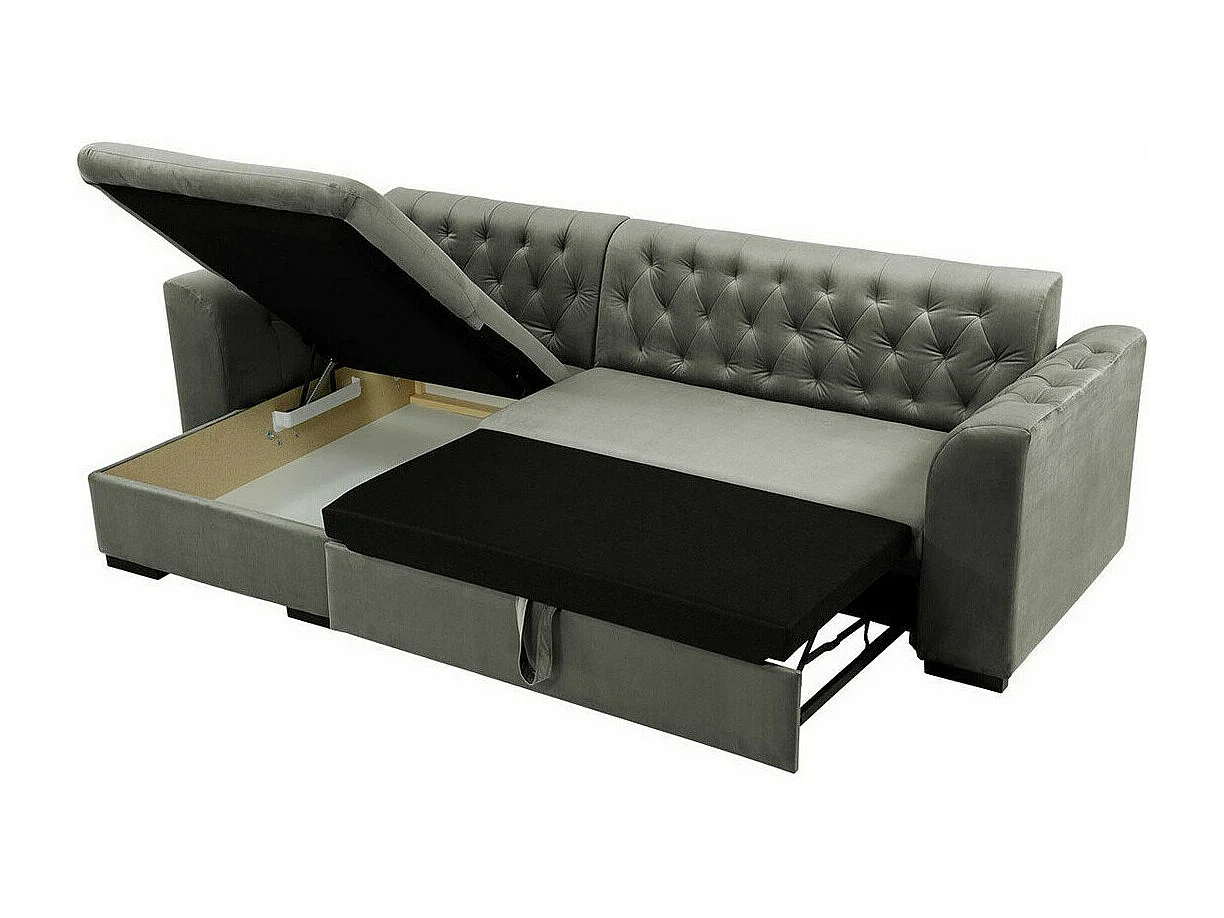 Chesterfield divano angolare Comfivo 252, Nero, Funzione di sonno, Scatola da letto, 82cm