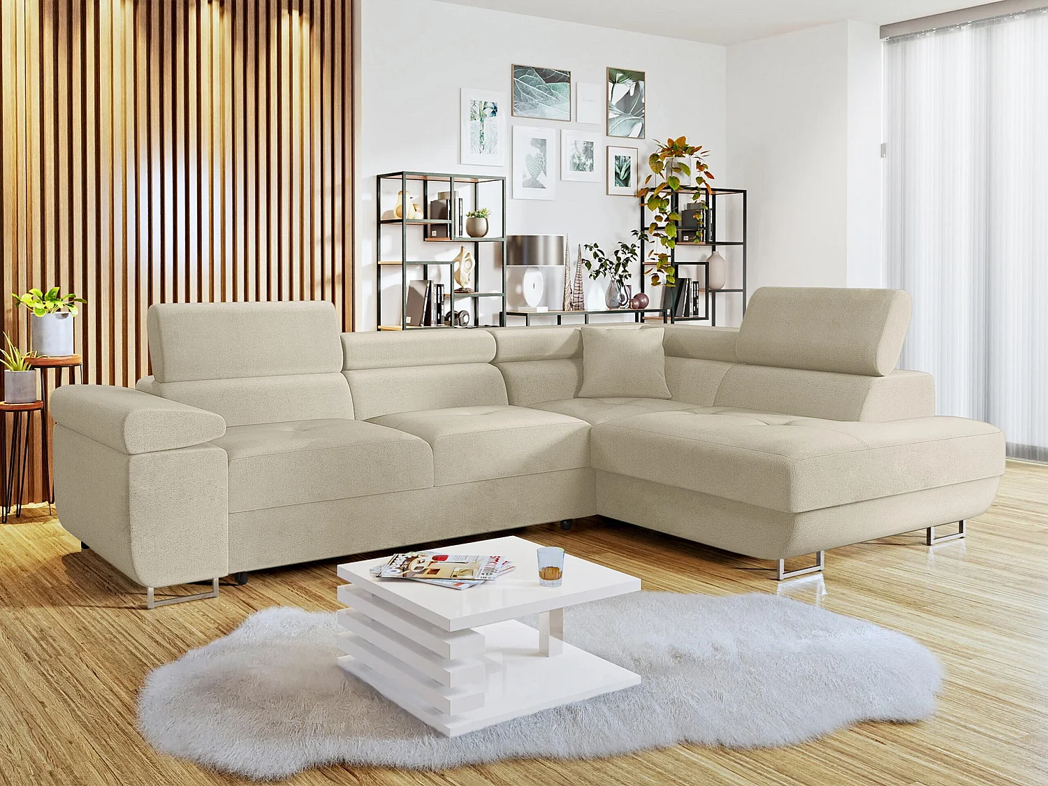 Canapé d'angle Comfivo Vinetum, Crème, Disponible, 274x203x70cm