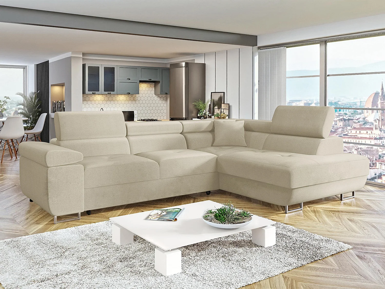 Canapé d'angle Comfivo Vinetum, Crème, Disponible, 274x203x70cm