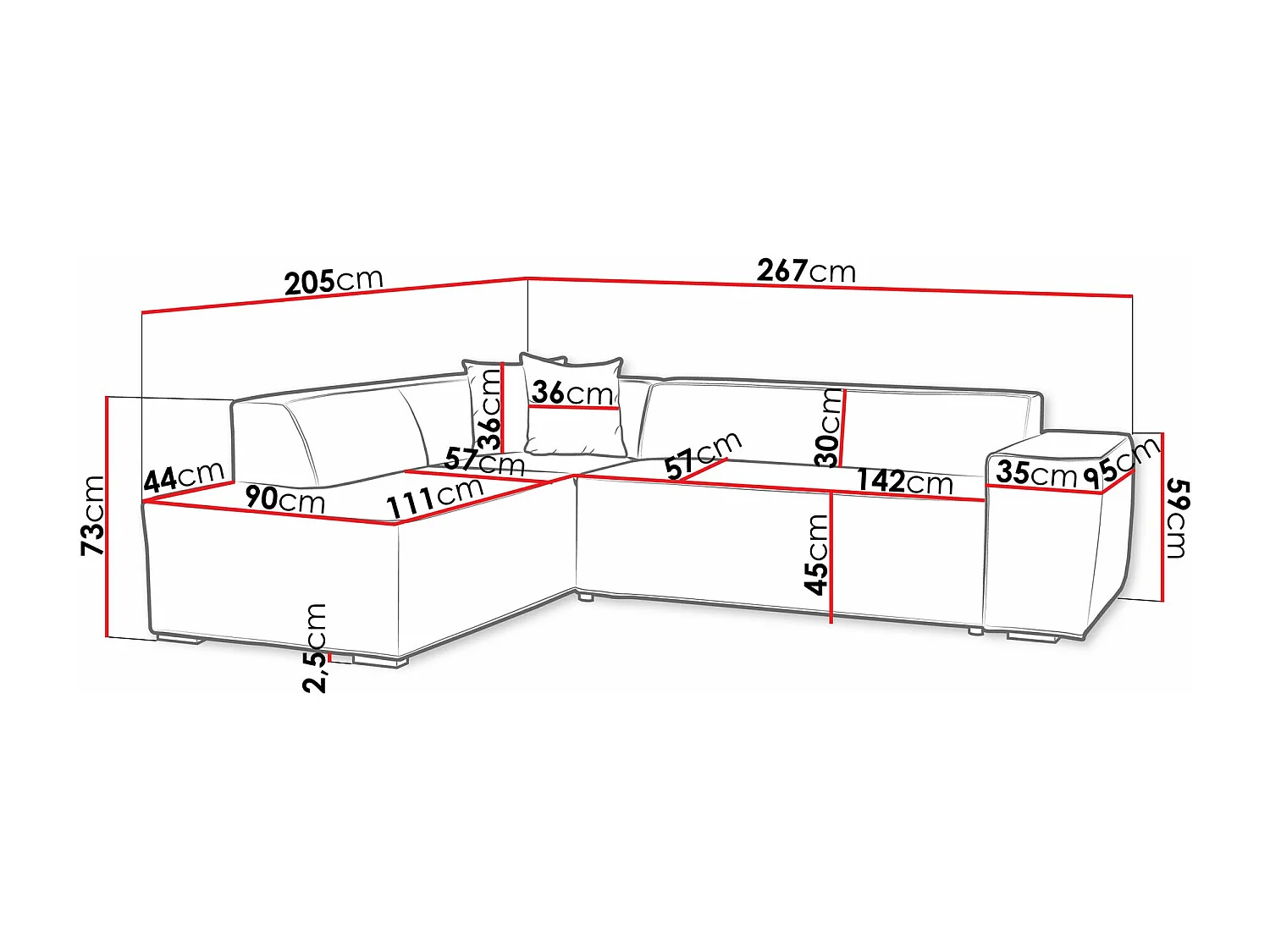 Sofá rinconero Comfivo 289, De color marrón claro, 267x205x73cm