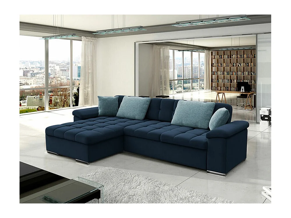 Canapé d'angle Comfivo 181, Bleu, Fonction de couchage, Boîte de literie, 280x160x76cm
