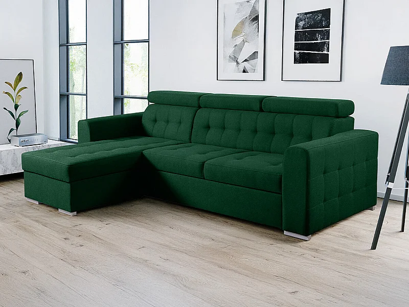 Sofá de canto Temple 123, Verde, Funcionalidade de dormir, 27x18x9cm