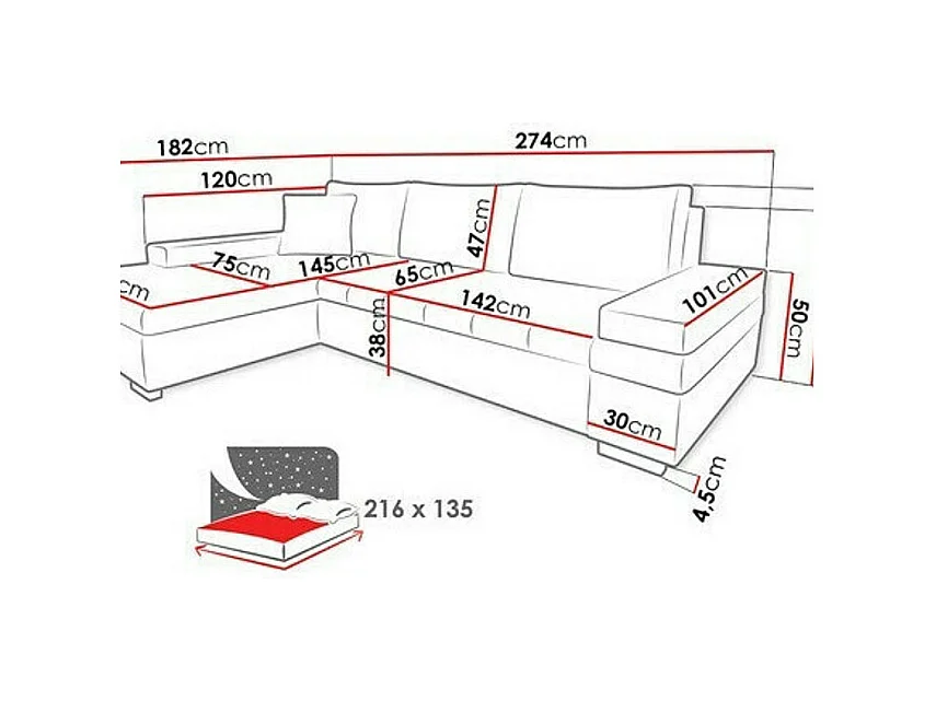 Canapé d'angle Comfivo 212, Brun clair, Fonction de couchage, Boîte de literie, 274x182cm