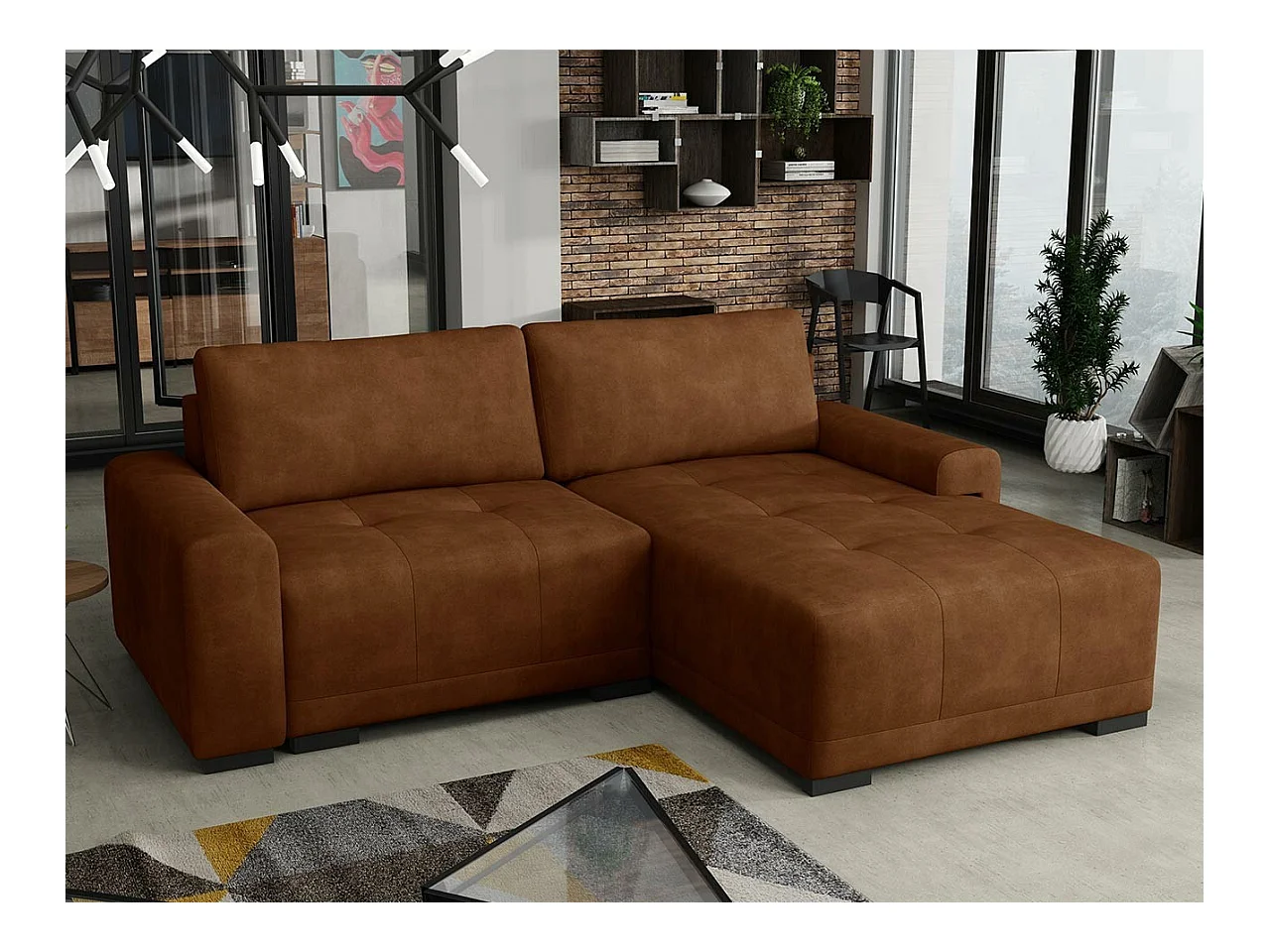 Canapé d'angle Columbus 183, Marron, Fonction de couchage, Boîte de literie, 237x180x75cm