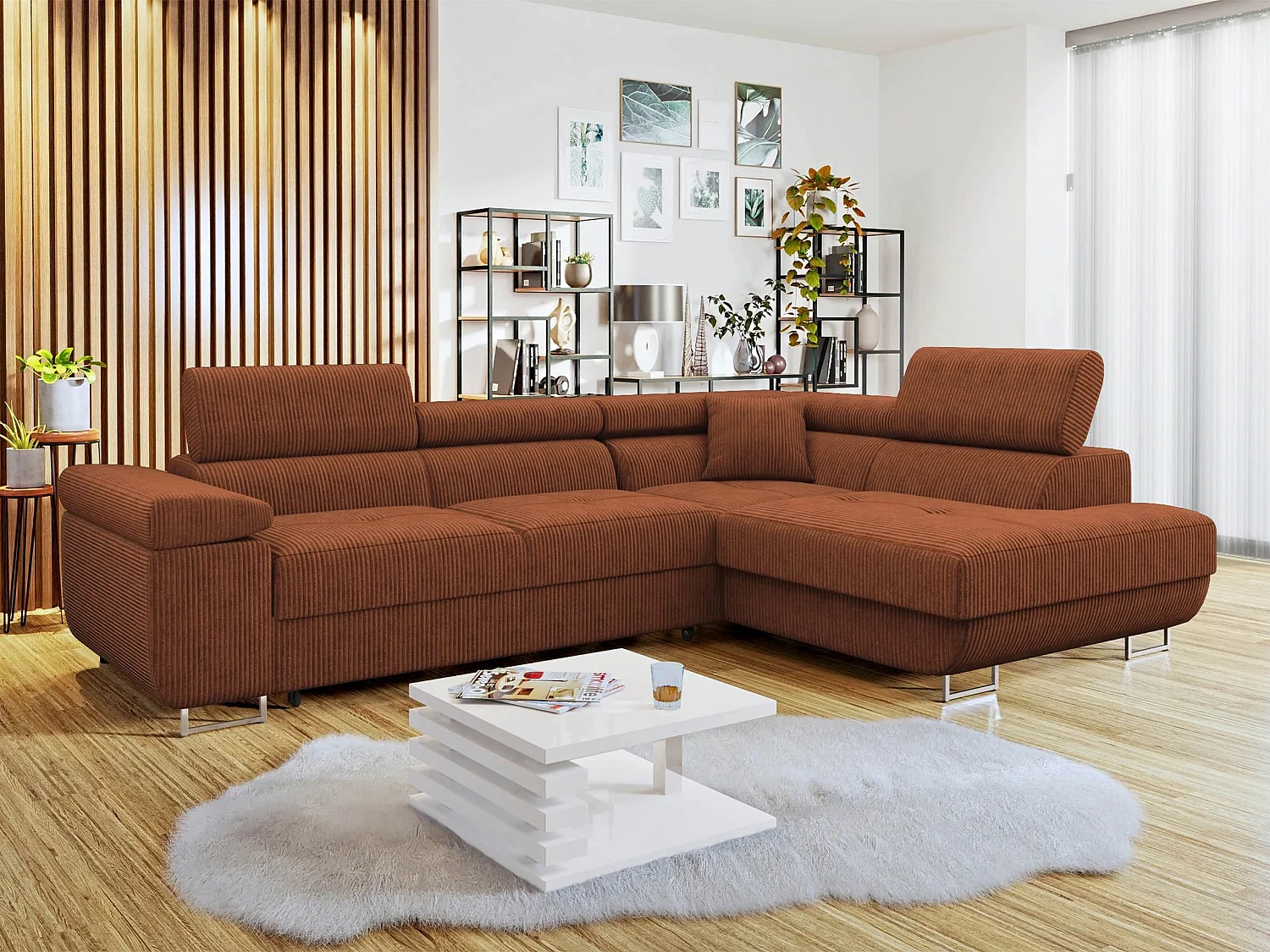 Canapé d'angle Comfivo Vinetum, Marron, Disponible, 274x203x70cm