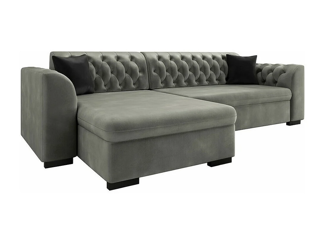 Chesterfield canapé d'angle Comfivo 252, Gris, Fonction de couchage, Boîte de literie,