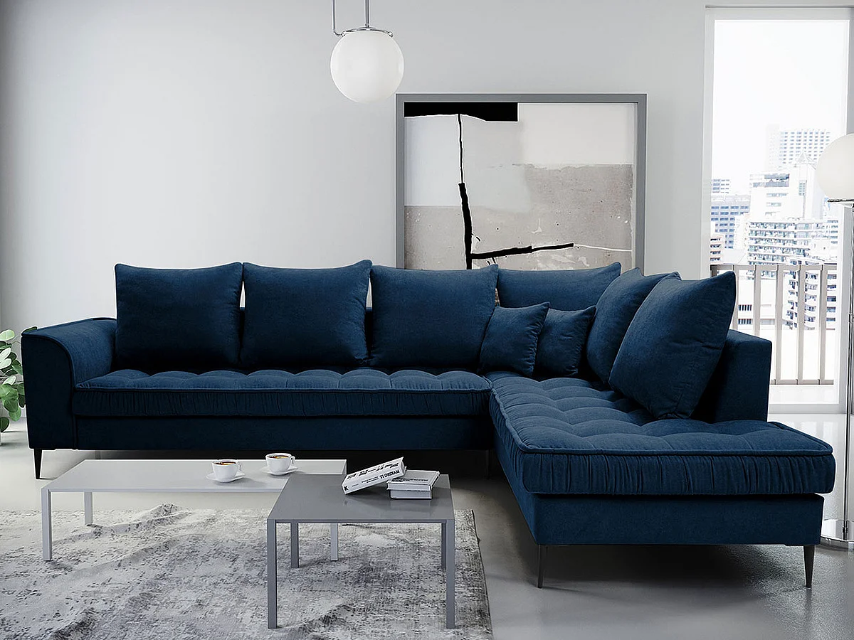 Sofá de canto Kingsport 113, Azul, Funcionalidade de dormir, 31x23x9cm