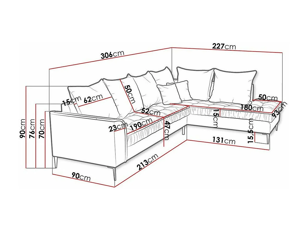 Sofá de canto Kingsport 113, Azul, Funcionalidade de dormir, 31x23x9cm