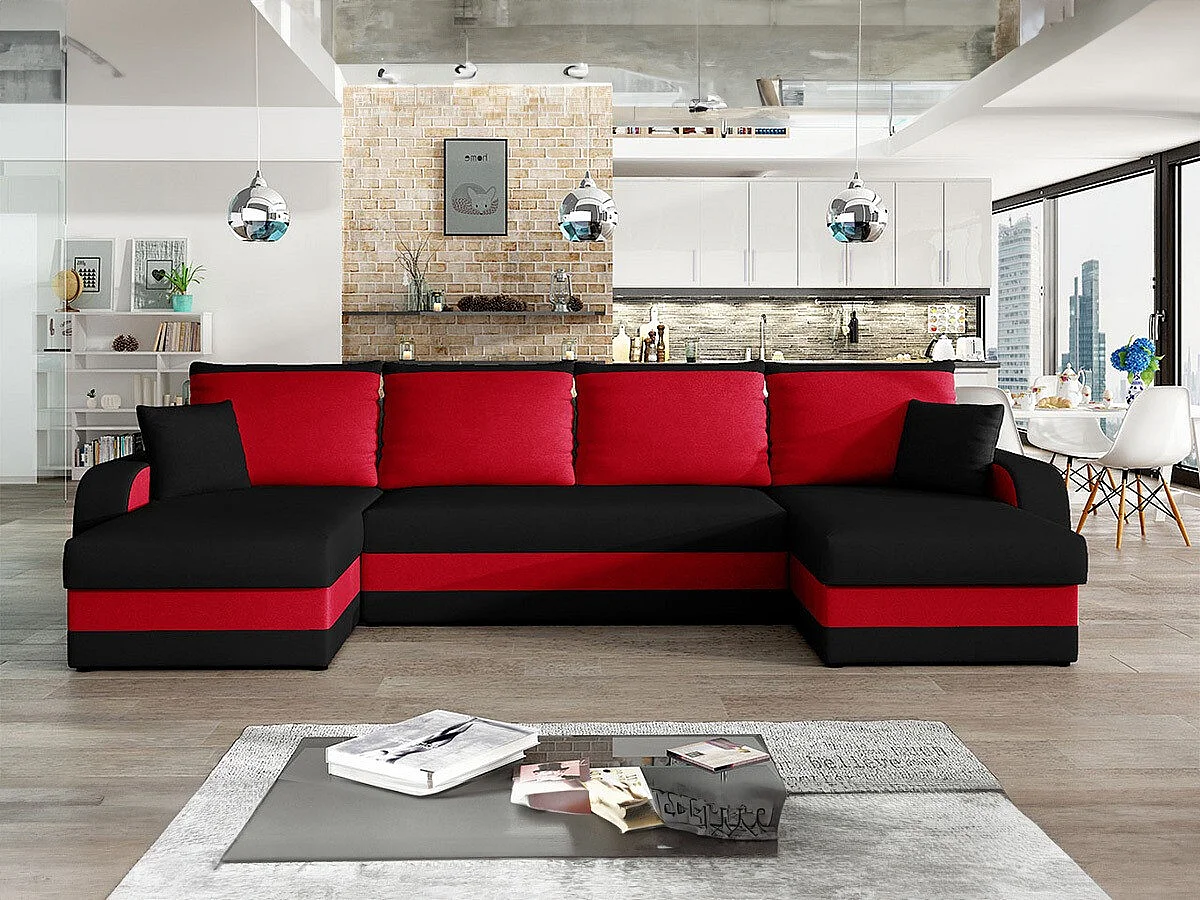 Canapé d'angle Comfivo 500, Rouge, Disponible, 304x140x80cm
