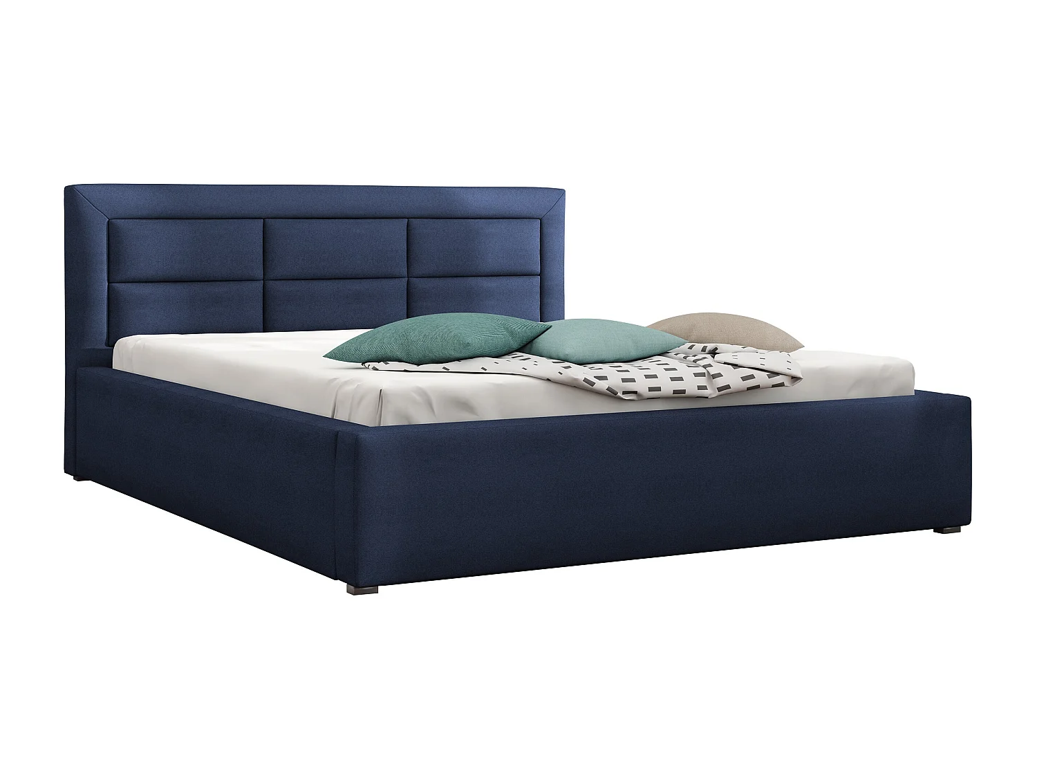 Lit Pomona 103, Double, Bleu, 140x200, Tissu, Disponible, 160x223x93cm