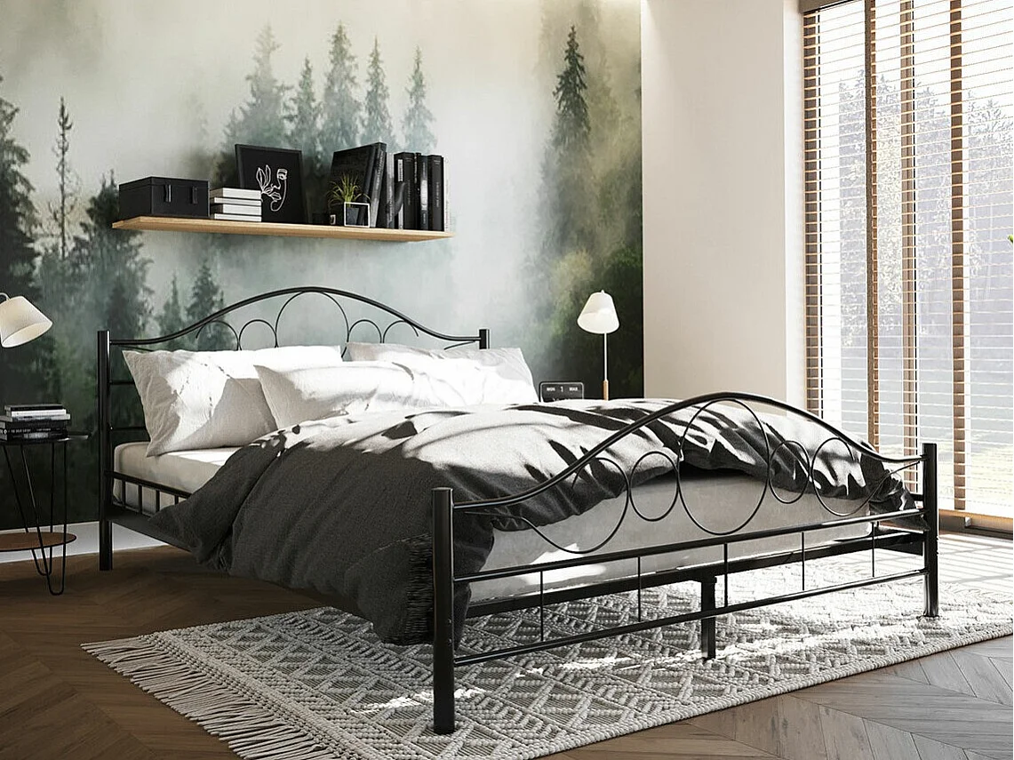 Cama Elmira 100, Solteiro, Preto, Metal, Estrados de cama, 13x21x9cm