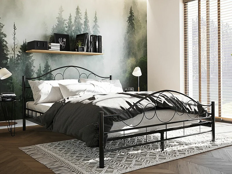 Lit Elmira 100, Unique, Noir, 120x200, Métal, Disponible, 127x207x89cm