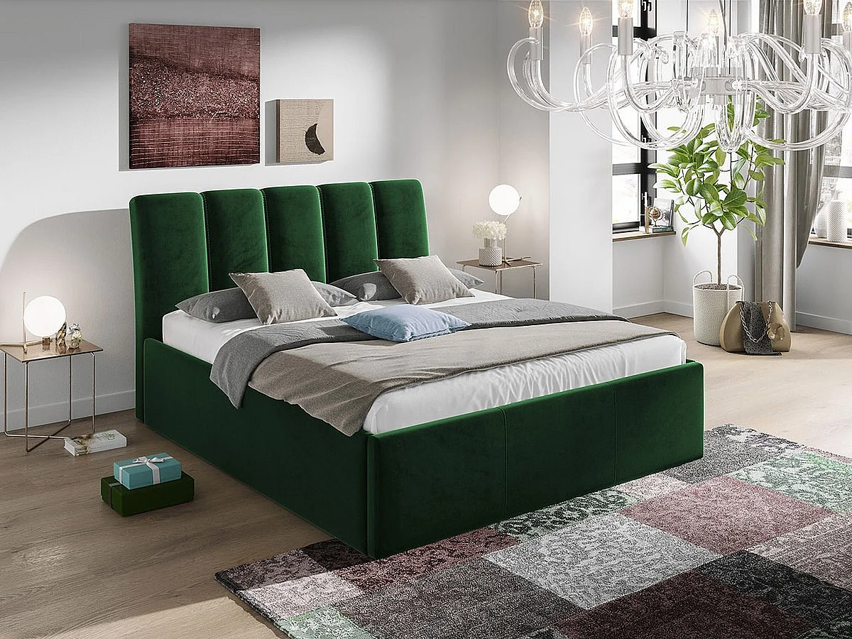 Lit ComfiDream Lumora, Double, Vert, 180x200, Tissu, Disponible, 192x219x118cm