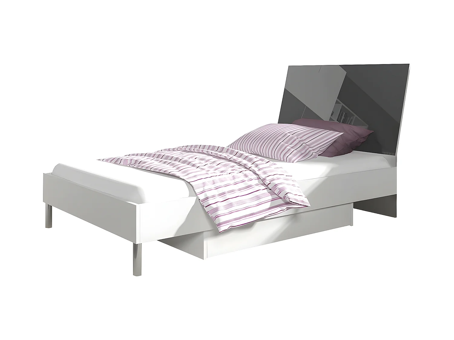 Lit Salmere 102, Unique, Gris, 90x200, MDF|Stratifié, 94x220x91cm