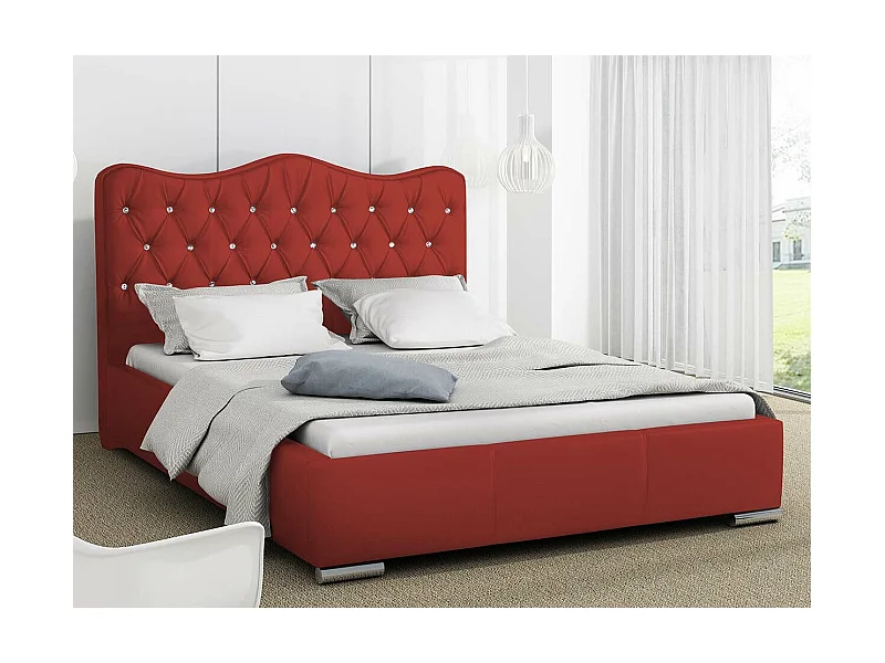 Cama Baltimore 141, Doble, Rojo, Tapiz, Somieres, 200x218x100cm