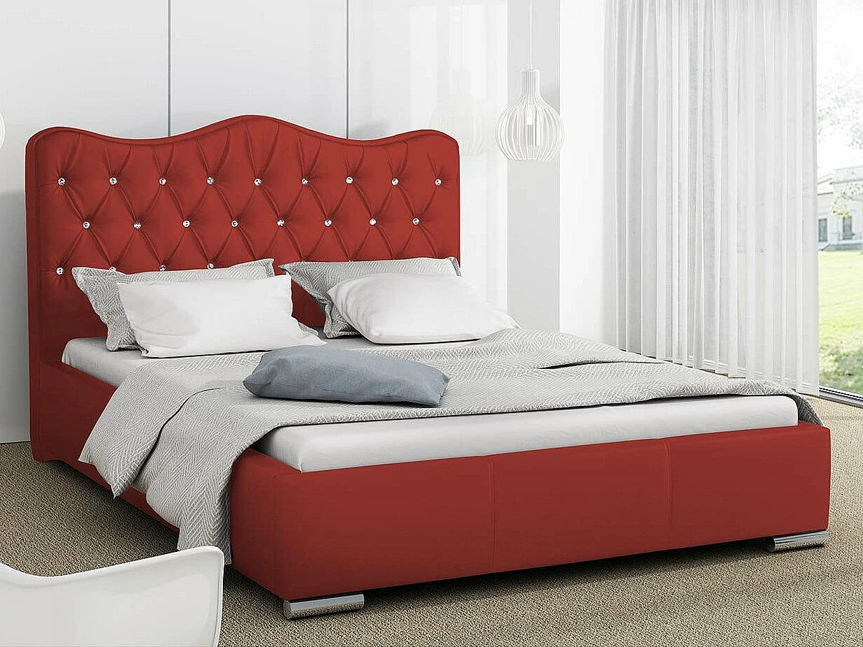 Letto Baltimore 141, Doppio, Rosso, Arazzo, Con, 200x218x100cm