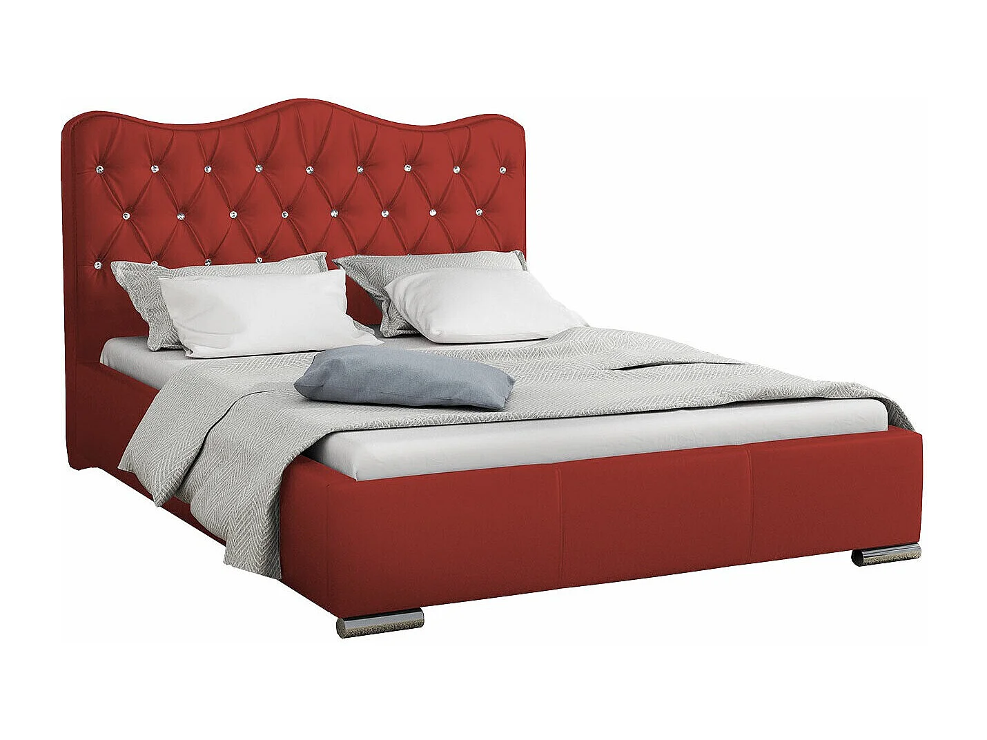Letto Baltimore 141, Doppio, Rosso, Arazzo, Con, 200x218x100cm